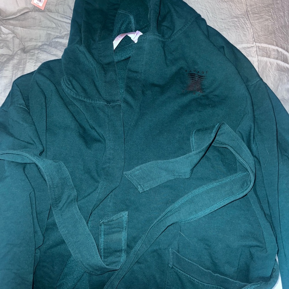 SAVAGE FENTY Dark Teal Hooded Robe with Belt - Picture 2 of 3